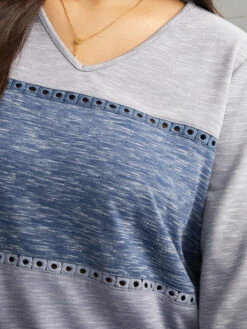 Contrast Heather Patchwork Hollow Out Thick T-shirt -Bloomchic Shop 757291266 hz