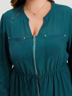 Notched Zipper Gathered Drawstring Jumpsuit -Bloomchic Shop 757396469 xj 535e2c85 2496 48c0 a9df 50f21e18f2b0