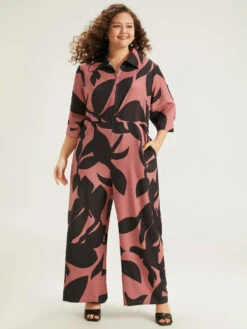 Silhouette Floral Print Zipper Belted Jumpsuit -Bloomchic Shop 757471424 aq