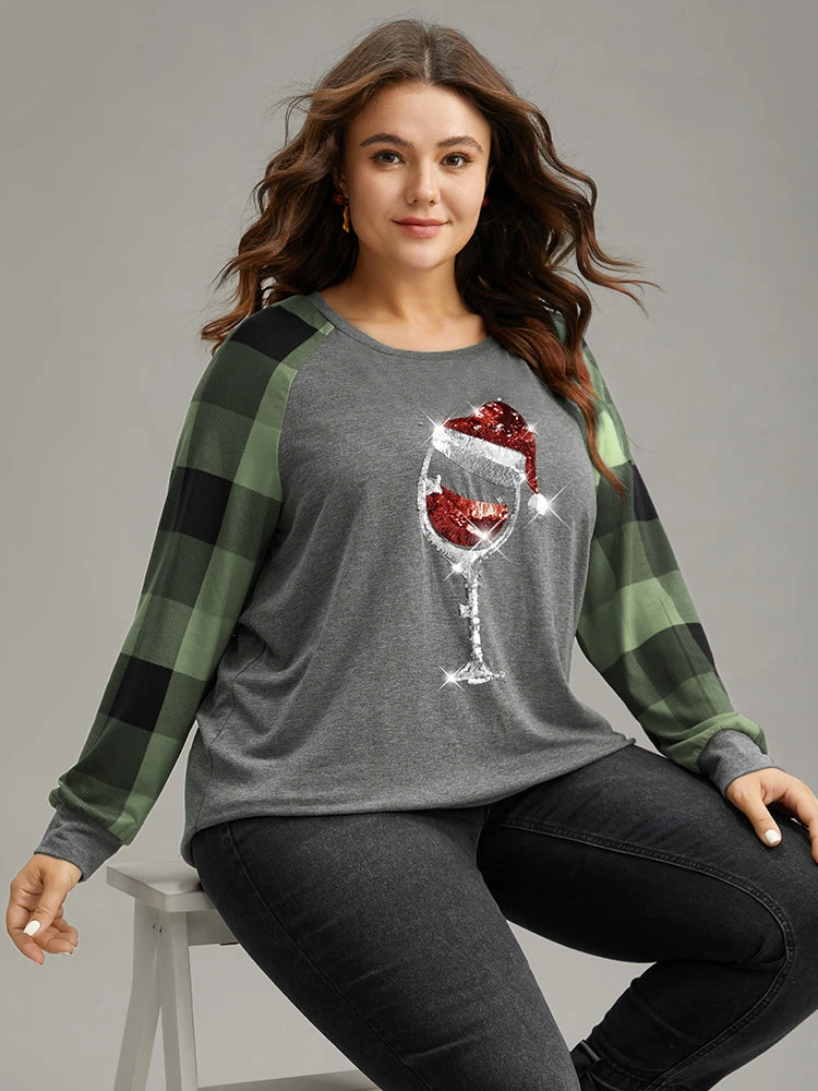 Christmas Sequin Plaid Patchwork T-shirt 12 Christmas Sequin Plaid Patchwork T-shirt - Image 10