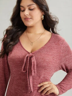 Solid Heather Bowknot Arc Hem Ties T-shirt -Bloomchic Shop 757825544 cj