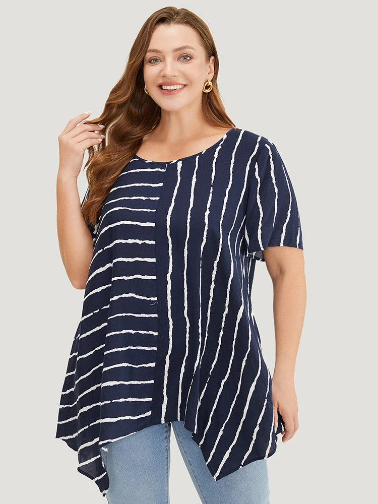 Striped Patchwork Hanky Hem Blouse 5 Striped Patchwork Hanky Hem Blouse - Image 3