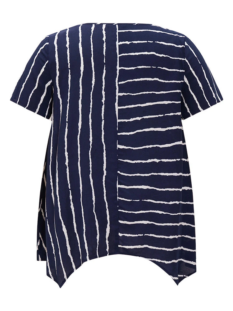 Striped Patchwork Hanky Hem Blouse 13 Striped Patchwork Hanky Hem Blouse - Image 11