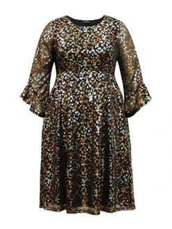 Leopard Glitter Bell Sleeve Mesh Dress -Bloomchic Shop 760588202 se