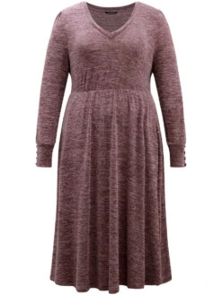 Heather V Neck Button Detail Midi Dress -Bloomchic Shop 761535278 za