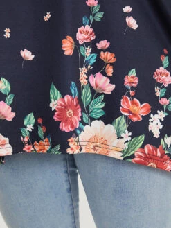 Floral Print Crew Neck Asymmetrical Hem T-shirt -Bloomchic Shop 761860172 xn