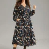 Floral Print Notched Belted Lantern Sleeve Dress -Bloomchic Shop 761996881 lq