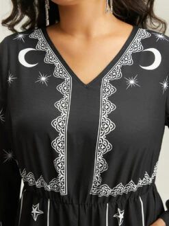 Halloween Moon & Star Elastic Waist Bell Sleeve Jumpsuit -Bloomchic Shop 762274039 gd