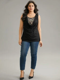 Leopard Patchwork Round Neck Tank Top -Bloomchic Shop 762591487 le