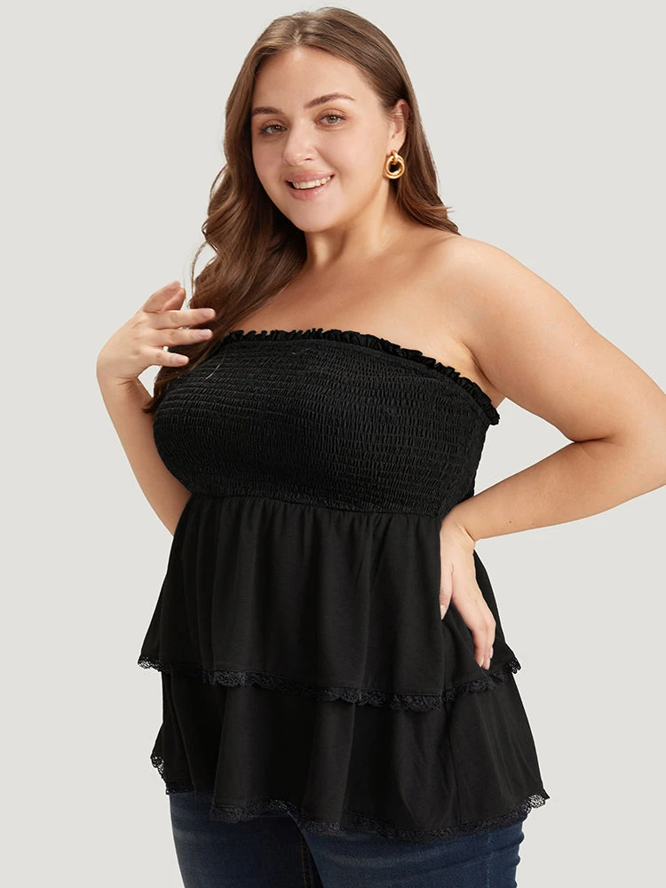 Solid Frill Trim Shirred Lace Ruffle Layered Tank Top 5 Solid Frill Trim Shirred Lace Ruffle Layered Tank Top - Image 3