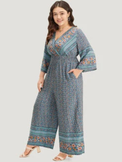 Floral Print Shirred Overlap Collar Jumpsuit -Bloomchic Shop 764382615 xp ae25350c a2de 414d a7fe 14bfc9eb2041