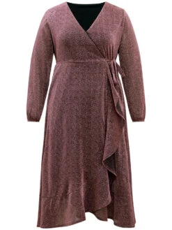 Plain Glitter Overlap Collar Ties Arc Hem Dress -Bloomchic Shop 76710669 yb