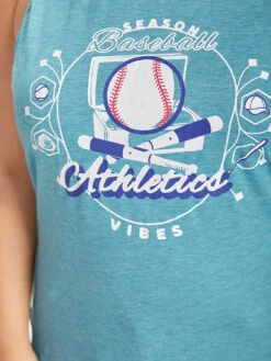 Baseball & Letter Print Arc Hem Contrast Trim Tank Top -Bloomchic Shop 767150685 sy