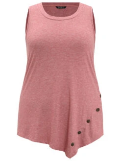 Plain Asymmetrical Hem Button Detail Tank Top -Bloomchic Shop 768179554 mg