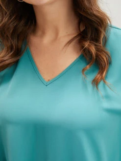 Solid V Neck Lantern Sleeve Ruffle Hem Blouse Without Belt 20 Solid V Neck Lantern Sleeve Ruffle Hem Blouse Without Belt -Bloomchic Shop 768674679 oc