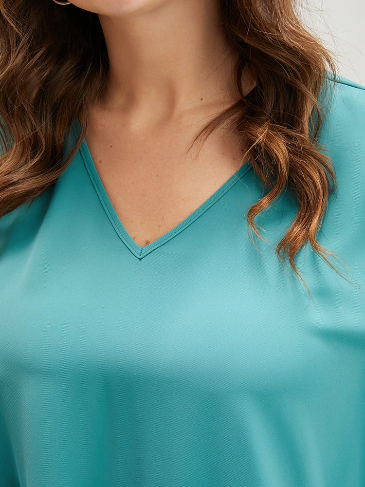 Solid V Neck Lantern Sleeve Ruffle Hem Blouse Without Belt 11 Solid V Neck Lantern Sleeve Ruffle Hem Blouse Without Belt - Image 9