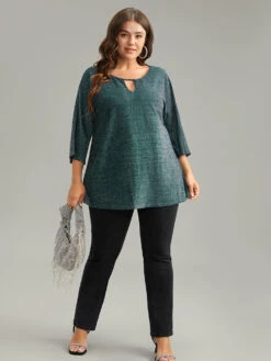 Glitter Keyhole Batwing Sleeve Blouse -Bloomchic Shop 768769987 np