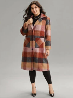 Contrast Plaid Patched Pocket Maxi Coat -Bloomchic Shop 76974346 jh