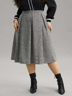 Plain Texture Pleated Pocket Cropped Skirt