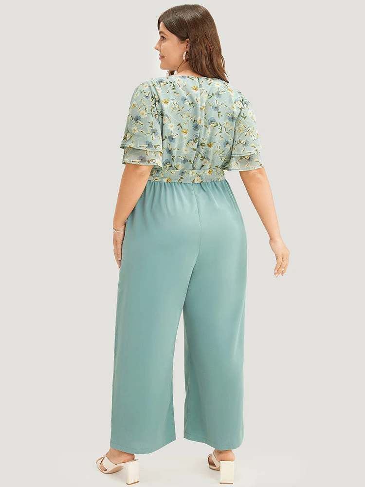 Floral Tiered Sleeve Belt Ruffle Pocket Wrap Jumpsuit 6 Floral Tiered Sleeve Belt Ruffle Pocket Wrap Jumpsuit - Image 4