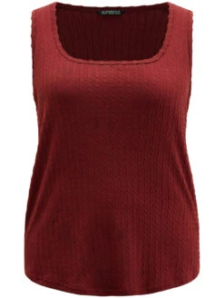 Plain Texture Square Neck Tank Top -Bloomchic Shop 770373772 ng 4c204897 3573 45b8 8716 19b7a1030b6c