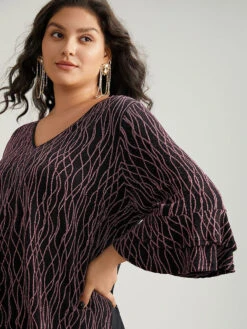 Lurex Layered Ruffle Sleeve Patchwork Blouse -Bloomchic Shop 770558766 pc