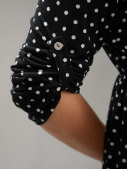 Polka Dot Button Detail Notched T-shirt -Bloomchic Shop 770971799 va