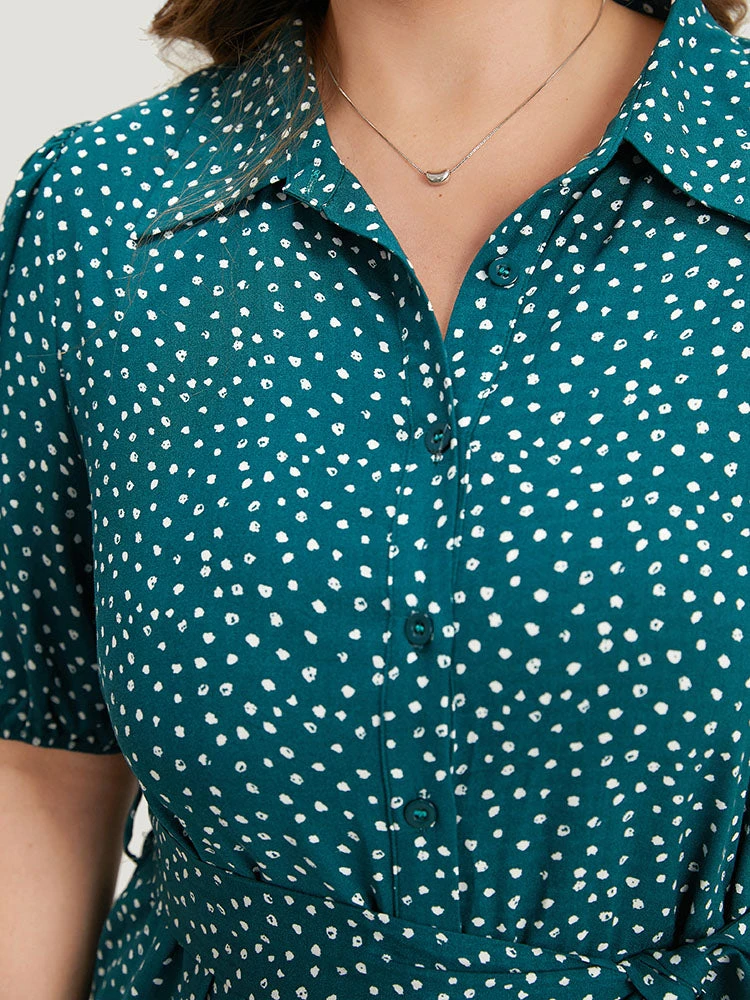 Polka Dot Belted Puff Sleeve Shirt Collar Jumpsuit 7 Polka Dot Belted Puff Sleeve Shirt Collar Jumpsuit - Image 5