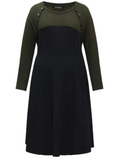 Contrast Button Detail Waffle Knit Pocket Dress -Bloomchic Shop 771755390 qr