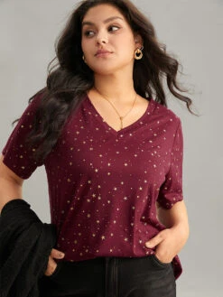 Star Polka Dot V Neck T-shirt -Bloomchic Shop 772716885 nh