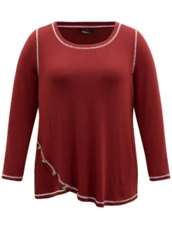 Contrast Trim Stitch Button Detail T-shirt -Bloomchic Shop 772737945 sj