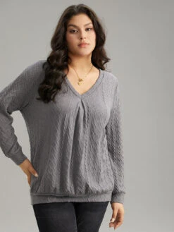 Plain Geometric Textured Plicated Detail Sweatshirt -Bloomchic Shop 776595859 vx c6693dde 94f9 4e08 b1bf 0e649e4c2f0e