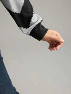 Geometric Patchwork Round Neck Sweatshirt -Bloomchic Shop 776613093 pg