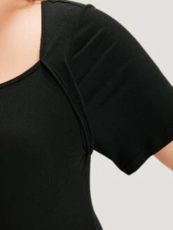 Rib Knit Asymmetrical Neck Short Sleeve Bodysuit -Bloomchic Shop 776623020 lm