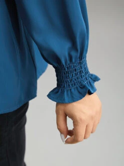 Static-Free Plain Metal Detail Keyhole Shirred Blouse -Bloomchic Shop 779786018 gn