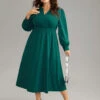 Anti-Wrinkle Shirred Gathered Notched Dress