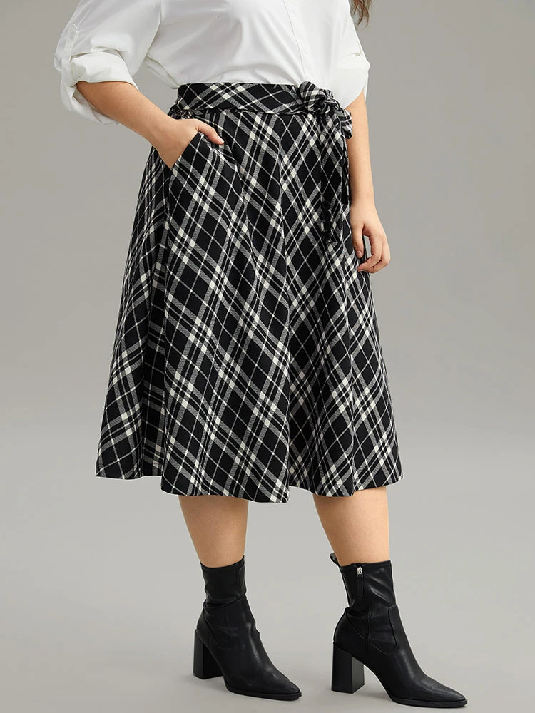 Plaid Elastic Waist Knot Ties Skirt 5 Plaid Elastic Waist Knot Ties Skirt - Image 3