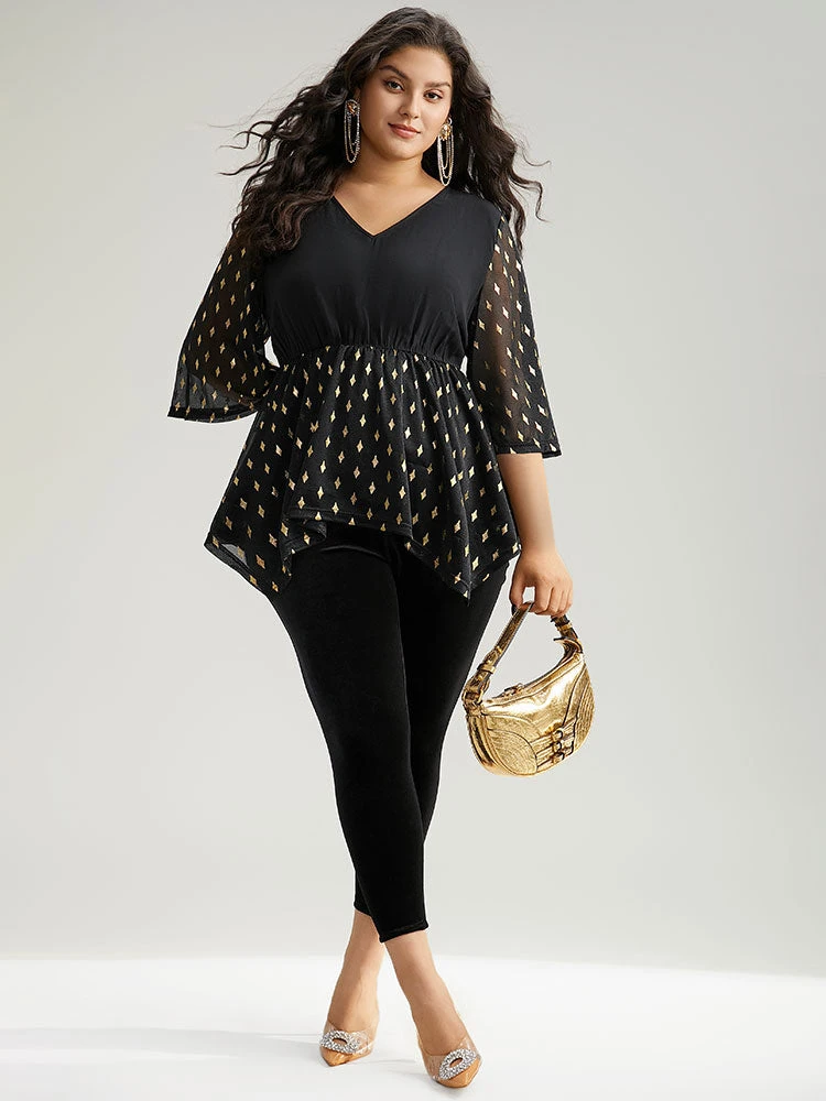 Glitter Patchwork Mesh Hanky Hem Blouse 7 Glitter Patchwork Mesh Hanky Hem Blouse - Image 5