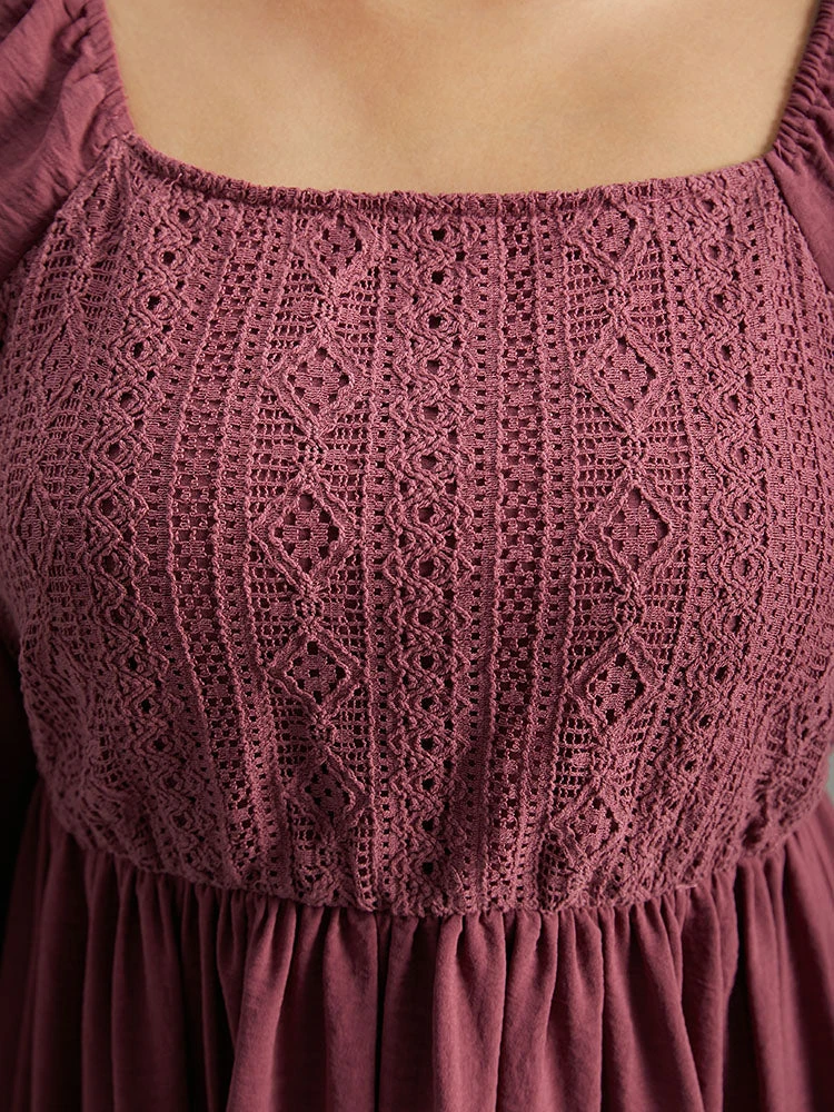 Crochet Lace Square Neck Elastic Cuffs Dress 7 Crochet Lace Square Neck Elastic Cuffs Dress - Image 5