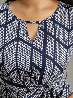 Polka Dot Geometric Keyhole Belted Dress -Bloomchic Shop 783111780 fc