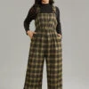 Plaid Adjustable Straps Pocket Elastic Waist Jumpsuit -Bloomchic Shop 78329463 cp