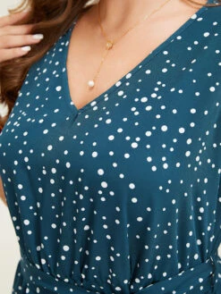 Polka Dot V Neck Pocket Sleeveless Belted Romper -Bloomchic Shop 78363285 xd