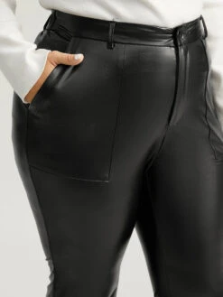 Plain PU Leather Pocket Bootcut Pants -Bloomchic Shop 784603401 ye