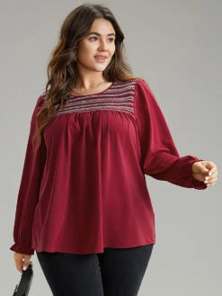 Contrast Trim Plicated Detail Flutter Sleeve Blouse -Bloomchic Shop 784829985 lk