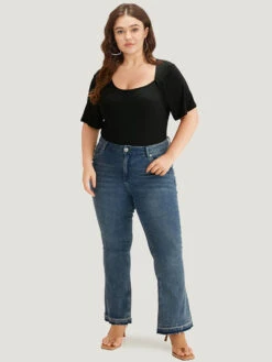 Rib Knit Asymmetrical Neck Short Sleeve Bodysuit -Bloomchic Shop 785302260 ej