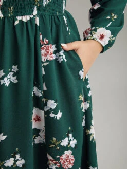 Floral Print Split Hem Pocket Shirred Dress -Bloomchic Shop 785763137 my