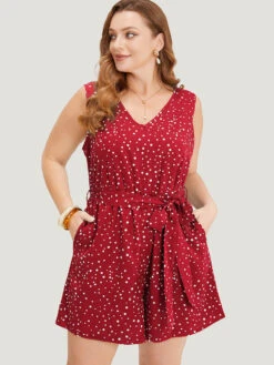 Polka Dot V Neck Pocket Sleeveless Belted Romper -Bloomchic Shop 786425958 uf 96c0fb64 7c5f 49dd ad93 8d3a1d82934d