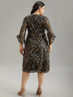 Leopard Glitter Bell Sleeve Mesh Dress -Bloomchic Shop 786429238 qx