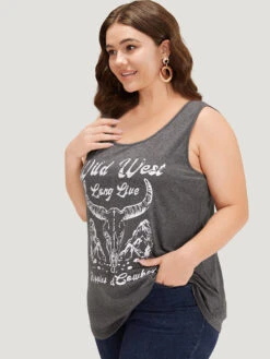 Western Country Graphic Crew Neck Tank Top -Bloomchic Shop 786451963 nj