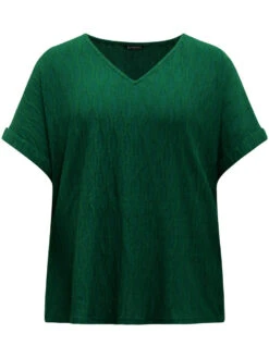 Plain Texture V Neck Roll Dolman Sleeve T-shirt -Bloomchic Shop 787379060 ef